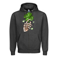 Charcoal Heather skeleton hand with shamrock st patrick s day Zipper Hoodie - MaliasSmallBusiness