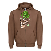 Chestnut skeleton hand with shamrock st patrick s day Zipper Hoodie - MaliasSmallBusiness
