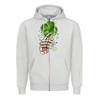 Dove Grey skeleton hand with shamrock st patrick s day Zipper Hoodie - MaliasSmallBusiness