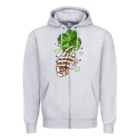 Heather Grey skeleton hand with shamrock st patrick s day Zipper Hoodie - MaliasSmallBusiness