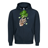 Navy skeleton hand with shamrock st patrick s day Zipper Hoodie - MaliasSmallBusiness