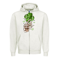 Oatmeal Heather skeleton hand with shamrock st patrick s day Zipper Hoodie - MaliasSmallBusiness