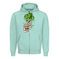 Seafoam skeleton hand with shamrock st patrick s day Zipper Hoodie - MaliasSmallBusiness