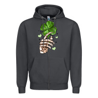 Smoke skeleton hand with shamrock st patrick s day Zipper Hoodie - MaliasSmallBusiness