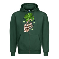 Sports Green skeleton hand with shamrock st patrick s day Zipper Hoodie - MaliasSmallBusiness