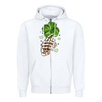 White skeleton hand with shamrock st patrick s day Zipper Hoodie - MaliasSmallBusiness