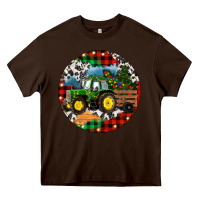Chocolate Brown Christmas Farm Tractor Heavy Core Tee - RanaPortraitStore