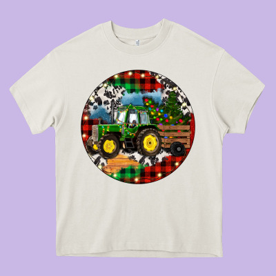 Heavy Core Tee Christmas Farm Tractor