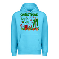 Ocean Blue Christmas Begins With Christ Premium Hoodie - Bettercallsaul