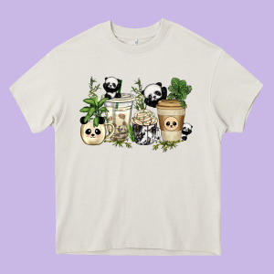 Panda Coffee Cups Heavy Core Tee Designed By Texasbilliewilder