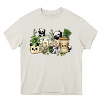Cream panda coffee cups Heavy Core Tee - texasbilliewilder