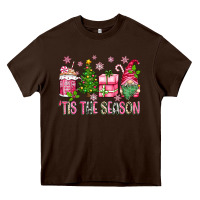 Chocolate Brown pink christmas 'tis the season gnome Heavy Core Tee - Zillion Design Studio