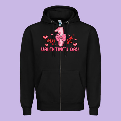 My First Valentines Day Zipper Hoodie Designed By Maliassmallbusiness