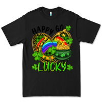 Black Happy Go Lucky Pot Of Gold And Rainbow Heart Premium Tee - RanaPortraitStore