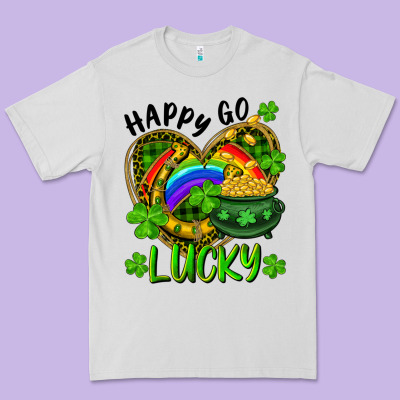 Premium Tee Happy Go Lucky Pot Of Gold And Rainbow Heart