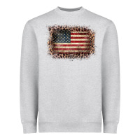 Heather Grey Old Leopard American Flag Frame Heavyweight Sweatshirt - Bettercallsaul