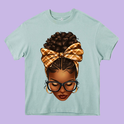 Plaid Bandana Afro Woman Heavy Core Tee Designed By Texasbilliewilder