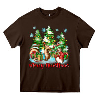 Chocolate Brown merry christmas rabbits Heavy Core Tee - Zillion Design Studio
