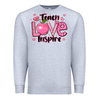 Heather Grey teach love inspire teacher valentines day Premium Sweatshirt - LillyAllenDesigns