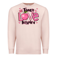 Pale Pink teach love inspire teacher valentines day Premium Sweatshirt - LillyAllenDesigns