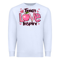 White teach love inspire teacher valentines day Premium Sweatshirt - LillyAllenDesigns