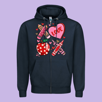Valentine Xoxo Teacher Zipper Hoodie Designed By Maliassmallbusiness