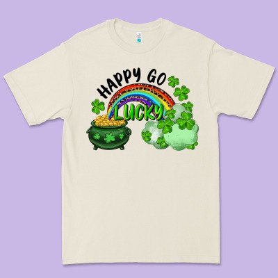 Premium Tee Happy Go Lucky Rainbow Shamrocks And Pot Of Gold