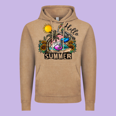 Hello Summer Vintage Hoodie Designed By Cowhidedigitalart