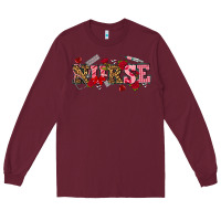 Burgundy valentines day nurse Long Sleeve Tee - NancyCooperArtShop