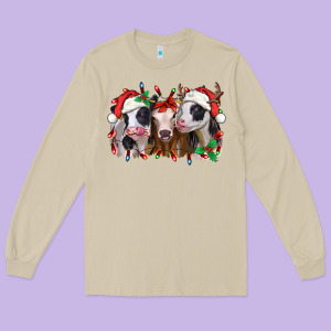 Funny Christmas Heifers Long Sleeve Tee Designed By Jasminsmagicworld