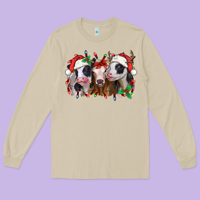 Funny Christmas Heifers Long Sleeve Tee Designed By Jasminsmagicworld