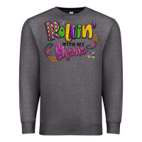 Charcoal Heather rollin' with my krewe mardi gras Premium Sweatshirt - LillyAllenDesigns