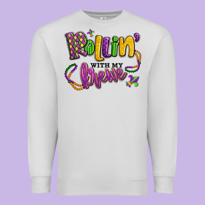 Rollin' With My Krewe Mardi Gras Premium Sweatshirt Designed By Lillyallendesigns
