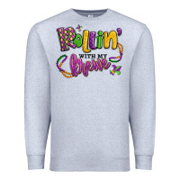 Heather Grey rollin' with my krewe mardi gras Premium Sweatshirt - LillyAllenDesigns