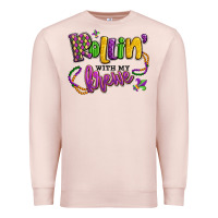 Pale Pink rollin' with my krewe mardi gras Premium Sweatshirt - LillyAllenDesigns