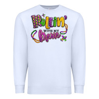 White rollin' with my krewe mardi gras Premium Sweatshirt - LillyAllenDesigns