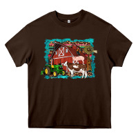 Chocolate Brown farm life tractor cow pig rooster Heavy Core Tee - Artiststas