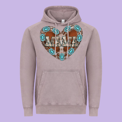 Mama Heart Cowhide Vintage Hoodie Designed By Cowhidedigitalart