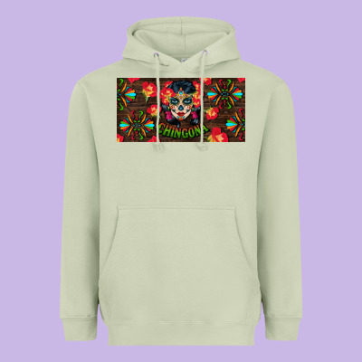 Chingona Sugar Skull License Plate Heavyweight Hoodie Designed By Bundleandbundleshop