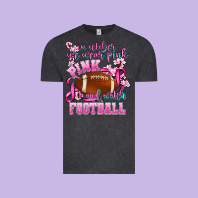 In October We Wear Pink And Watch Football Vintage Tee Designed By Adodesignshop
