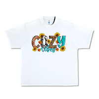 White Cozy Vibes Fall Sunflowers Urban Heavy Tee - Artiststas