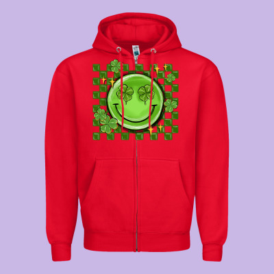 Checkered St. Patrick's Day Zipper Hoodie Designed By Maliassmallbusiness