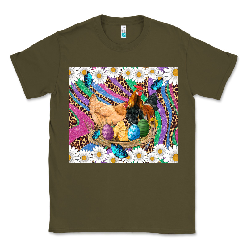 Easter Farm Chicken Chick Rooster Daisys Butterfly Sunflower Eggs Glit Classic Tee by Artiststas | Teevron