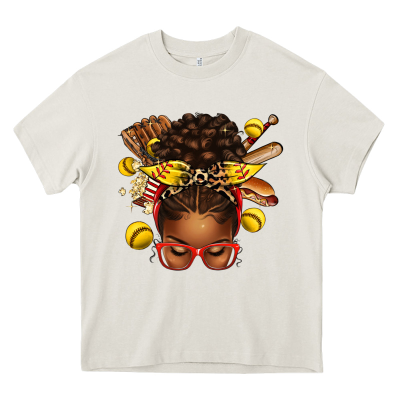 Softball Afro Messy Bun Heavy Core Tee by texasbilliewilder | Teevron
