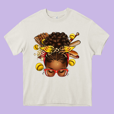 Softball Afro Messy Bun Heavy Core Tee Designed By Texasbilliewilder