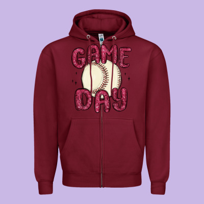 Game Day Baseball Zipper Hoodie Designed By Maliassmallbusiness
