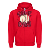 Red game day baseball Zipper Hoodie - MaliasSmallBusiness