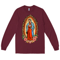Burgundy our lady of guadalupe leopard and roses Long Sleeve Tee - BarkalooDesign