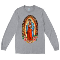 Heather Grey our lady of guadalupe leopard and roses Long Sleeve Tee - BarkalooDesign