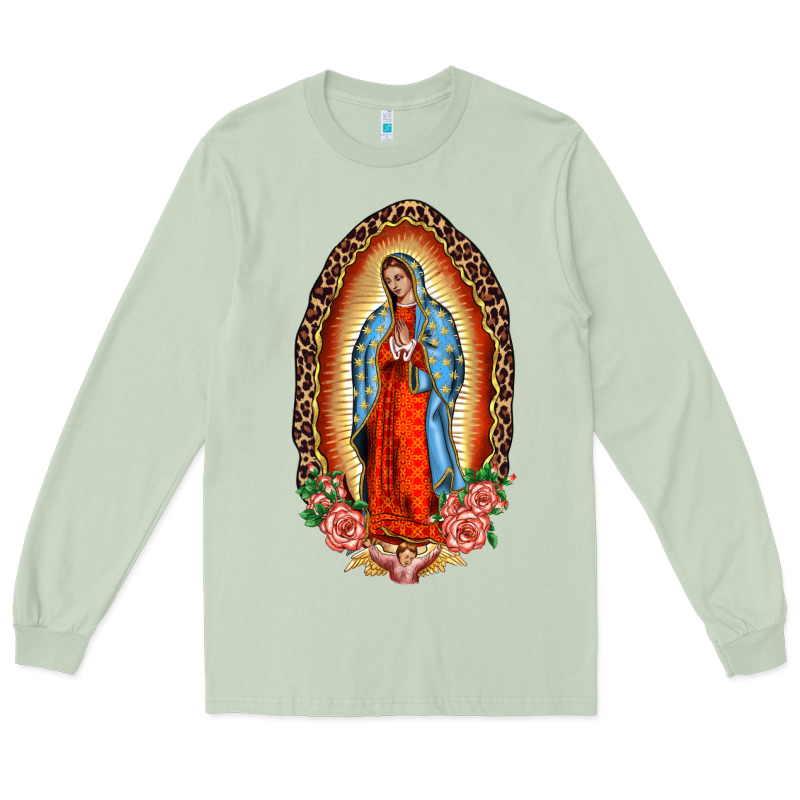 Our Lady Of Guadalupe Leopard And Roses Long Sleeve Tee by BarkalooDesign | Teevron